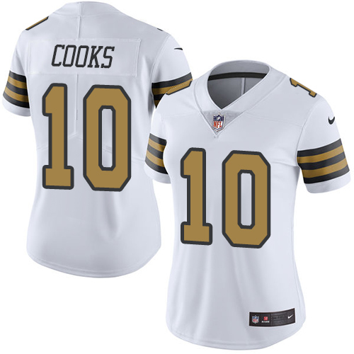 Women's Limited Brandin Cooks Nike Jersey White - #10 Rush NFL New Orleans Saints